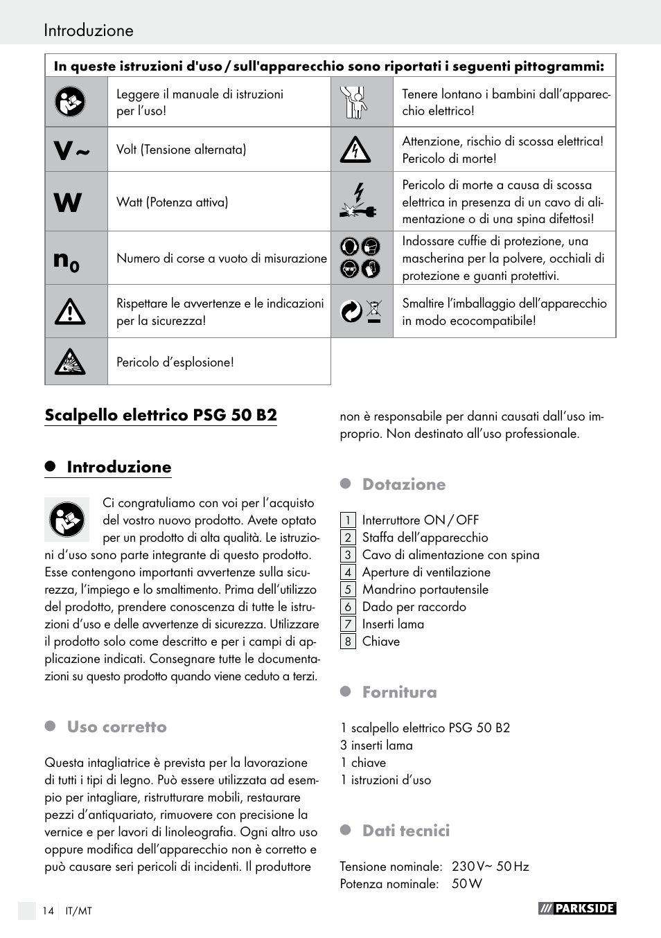 Introduzione | Parkside PSG 50 B2 User Manual | Page 14 / 45