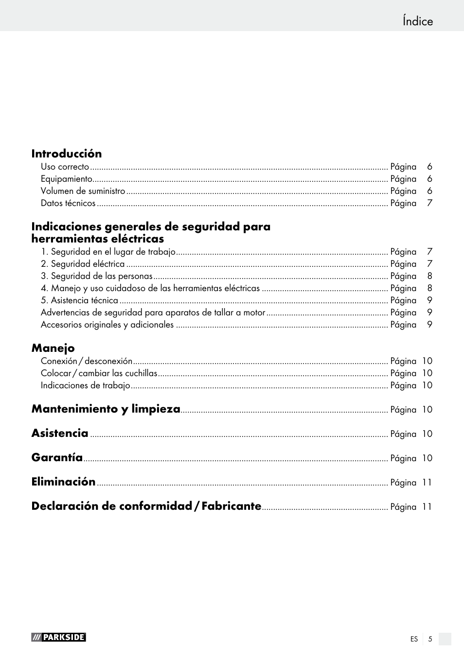 Índice | Parkside PSG 50 B2 User Manual | Page 5 / 45