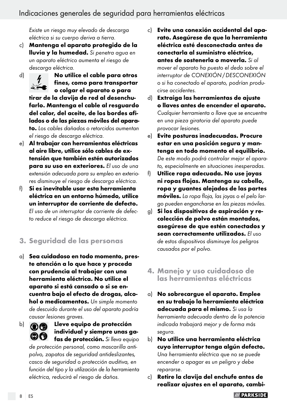 Seguridad de las personas | Parkside PSG 50 B2 User Manual | Page 8 / 45