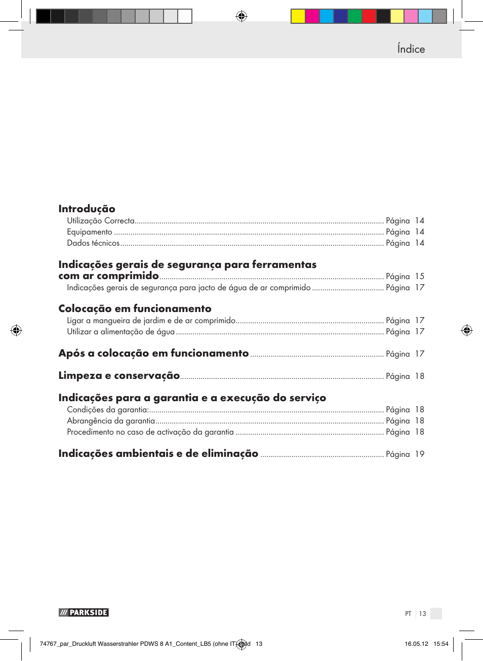 Índice | Parkside PDWS 8 A1 User Manual | Page 9 / 31