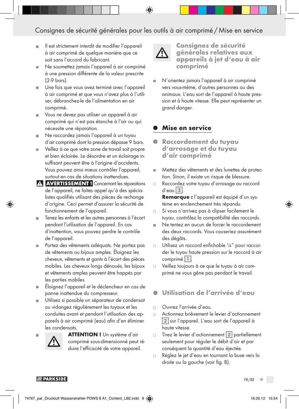 Utilisation de l‘arrivée d‘eau | Parkside PDWS 8 A1 User Manual | Page 5 / 31
