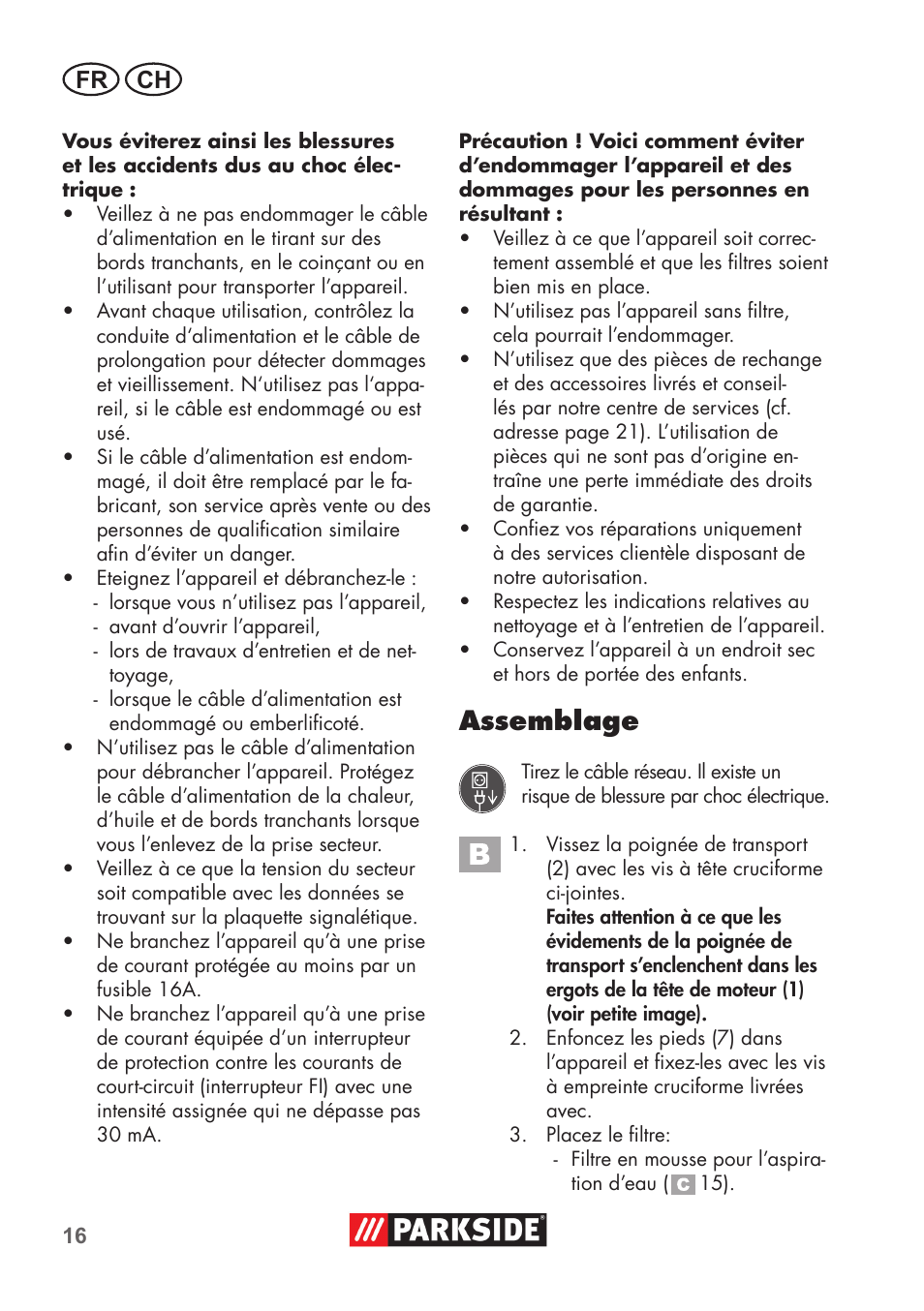 Assemblage, Fr ch | Parkside PNTS 1300 B2 User Manual | Page 16 / 44