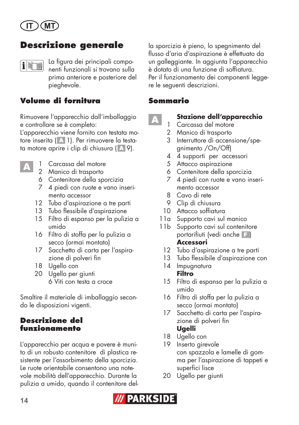 Descrizione generale, It mt | Parkside PNTS 1300 B2 User Manual | Page 14 / 52