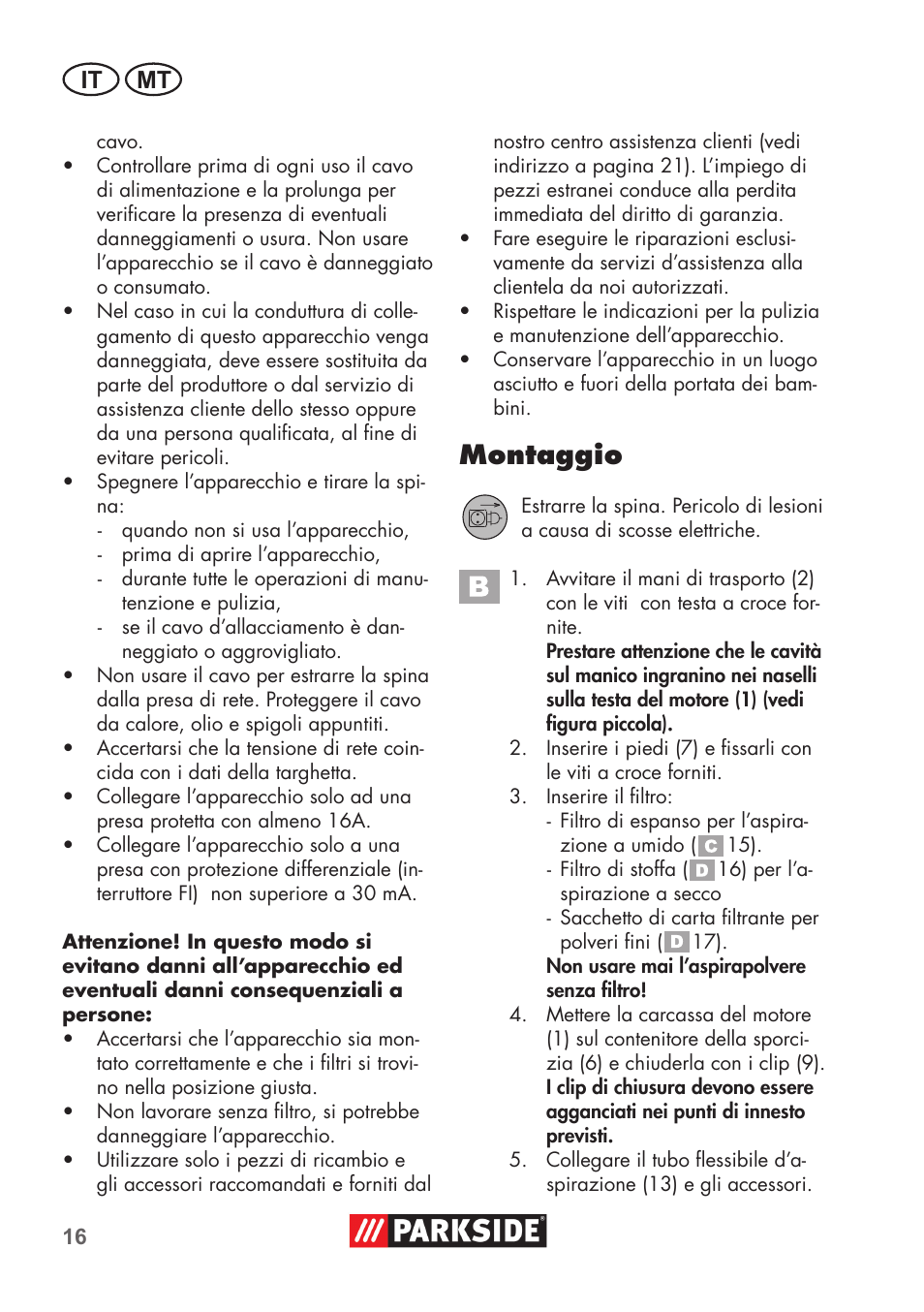 Montaggio, It mt | Parkside PNTS 1300 B2 User Manual | Page 16 / 52