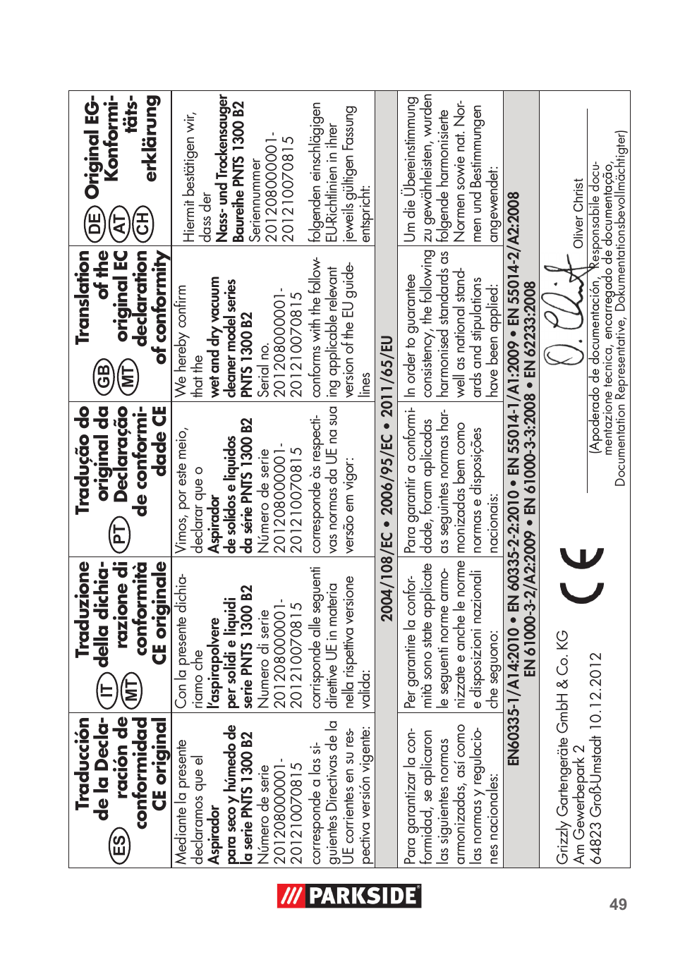 Parkside PNTS 1300 B2 User Manual | Page 49 / 52