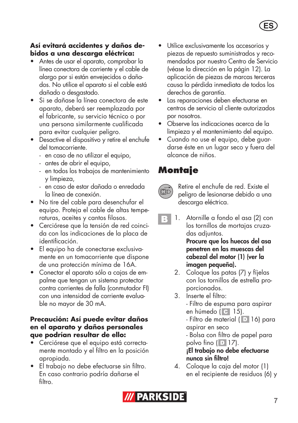 Montaje | Parkside PNTS 1300 B2 User Manual | Page 7 / 52