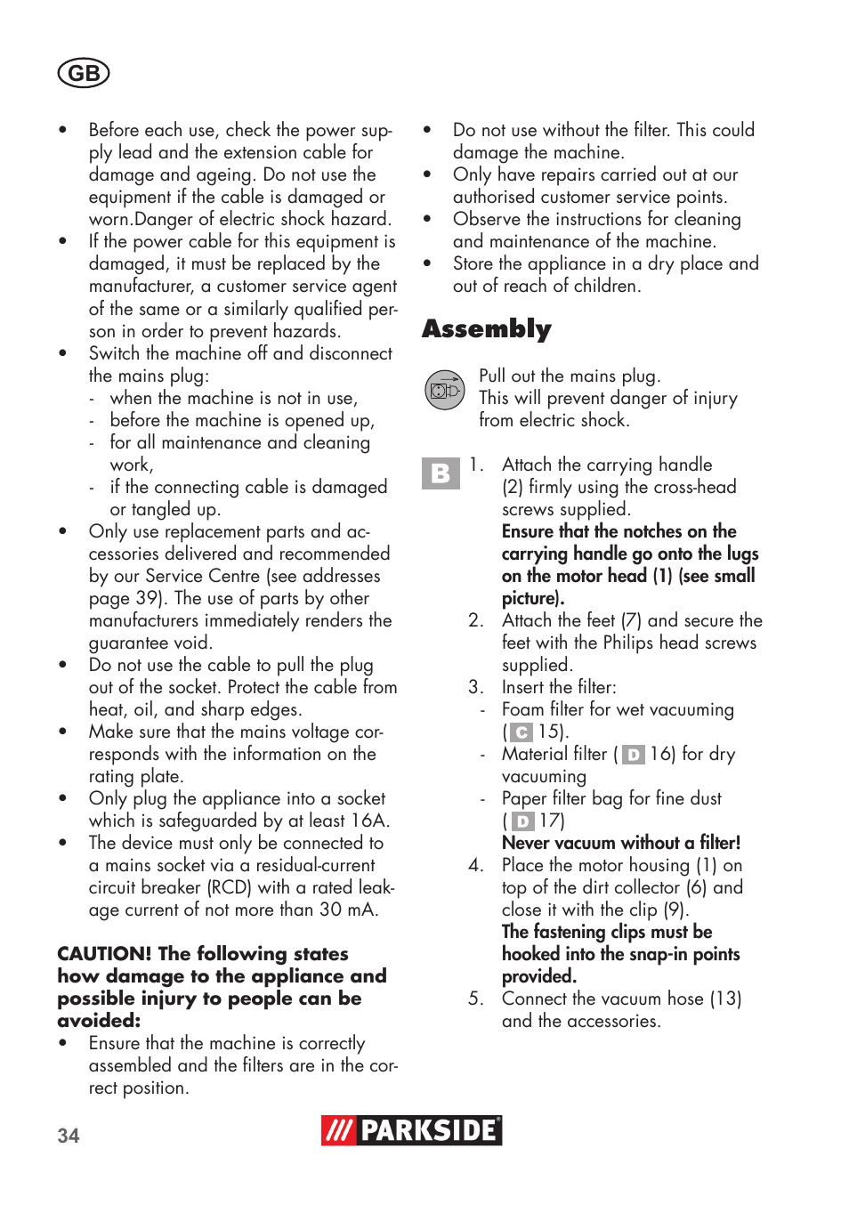 Assembly | Parkside PNTS 1300 B2 User Manual | Page 34 / 44