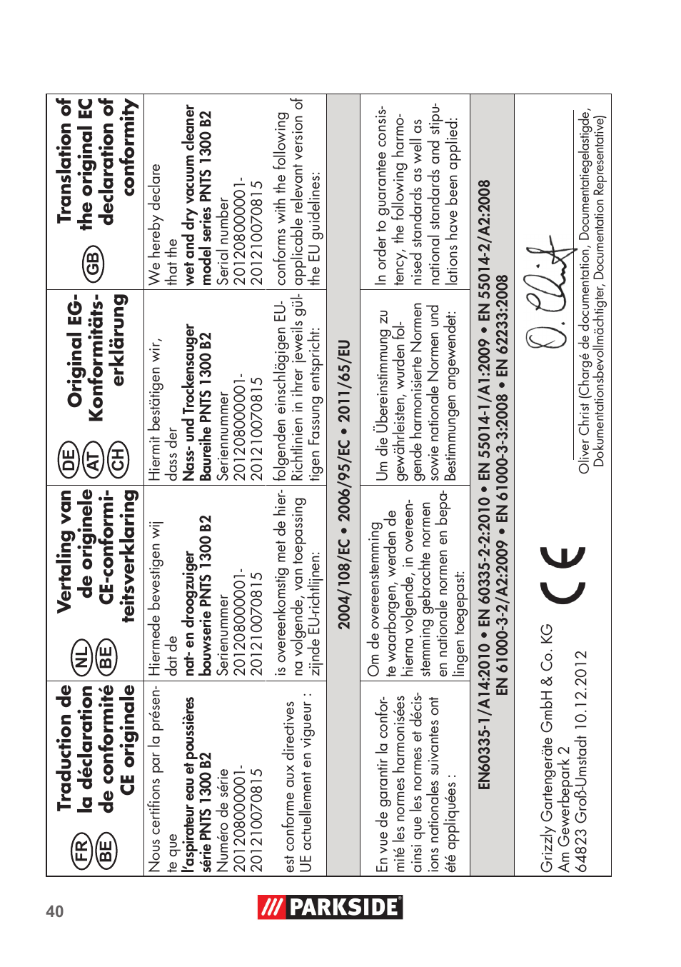 Parkside PNTS 1300 B2 User Manual | Page 40 / 44