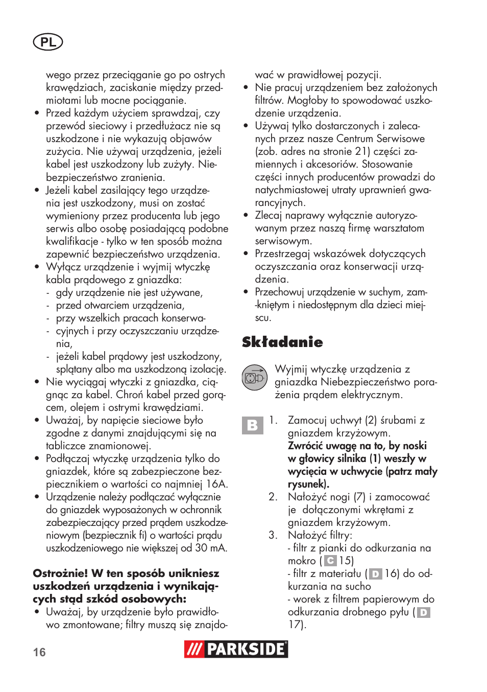 Składanie | Parkside PNTS 1300 B2 User Manual | Page 16 / 64