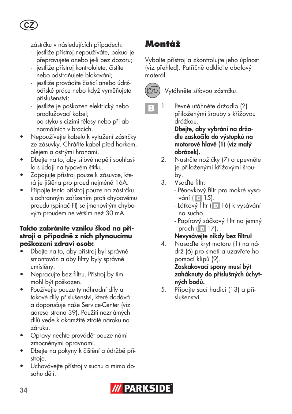 Montáž | Parkside PNTS 1300 B2 User Manual | Page 34 / 64