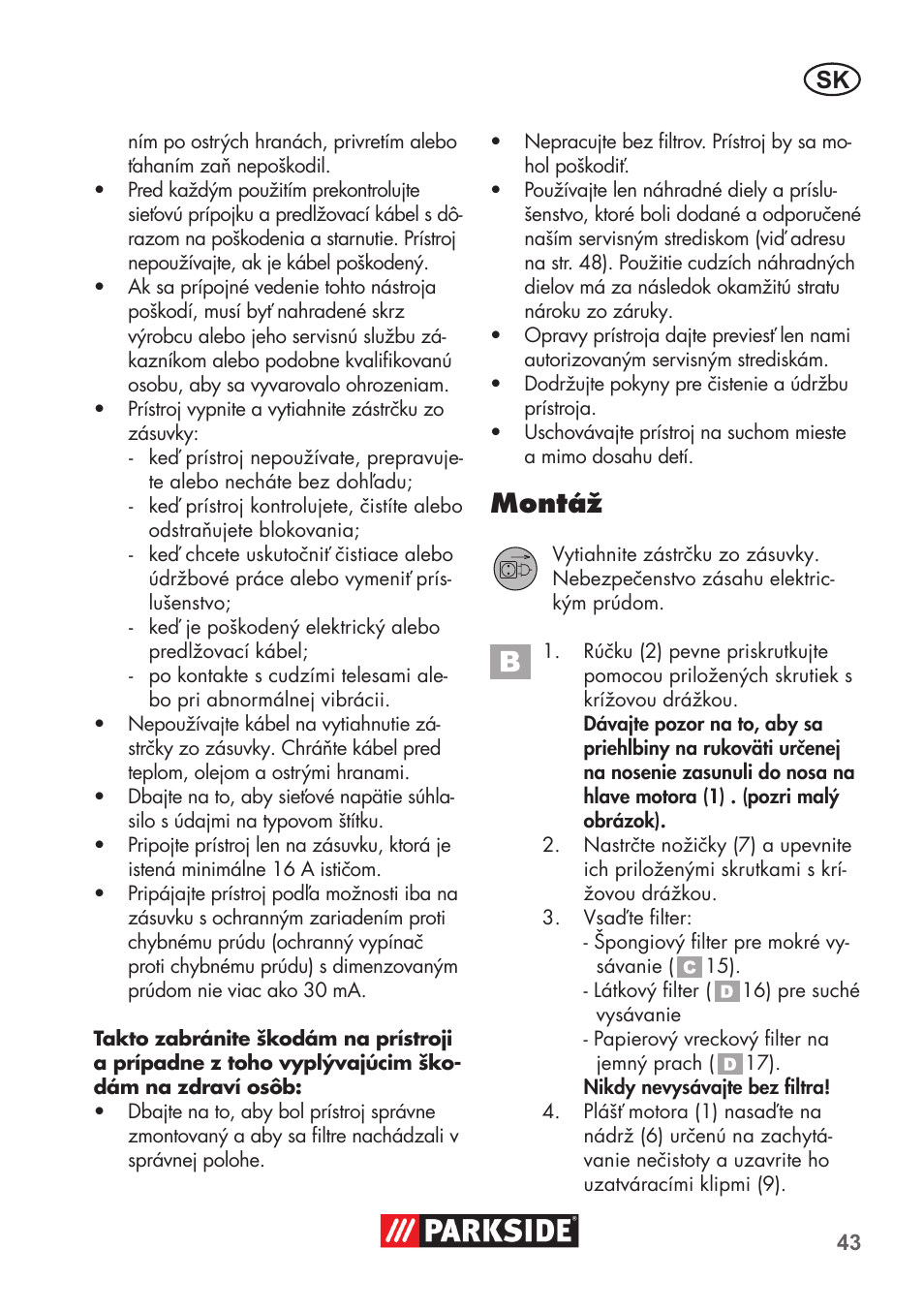 Montáž | Parkside PNTS 1300 B2 User Manual | Page 43 / 64