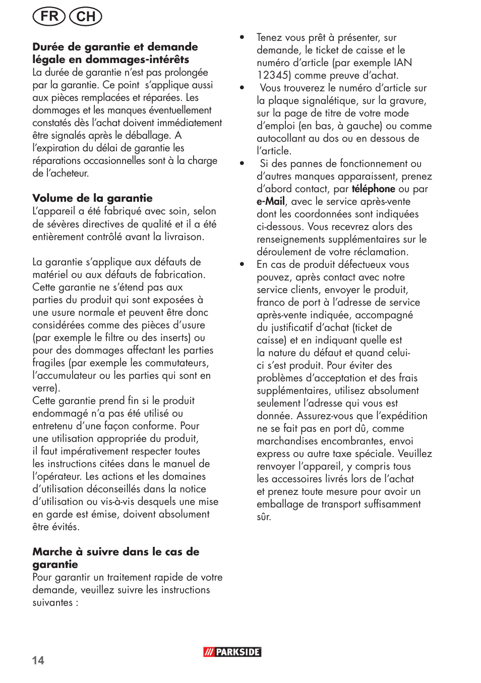 Ch fr | Parkside PFR 30 A1 User Manual | Page 14 / 34