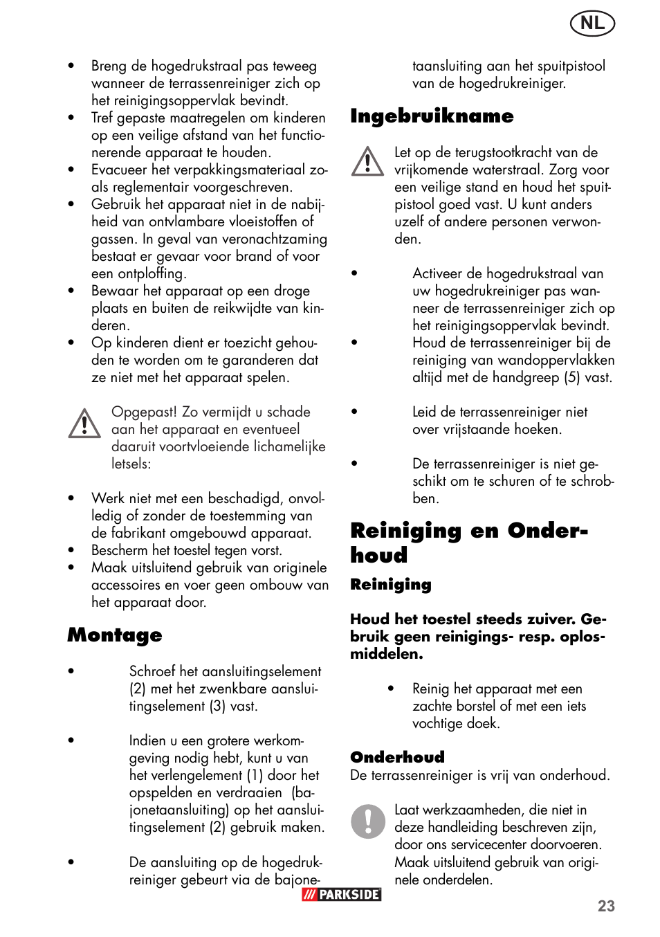 Reiniging en onder- houd, Montage, Ingebruikname | Parkside PFR 30 A1 User Manual | Page 23 / 34