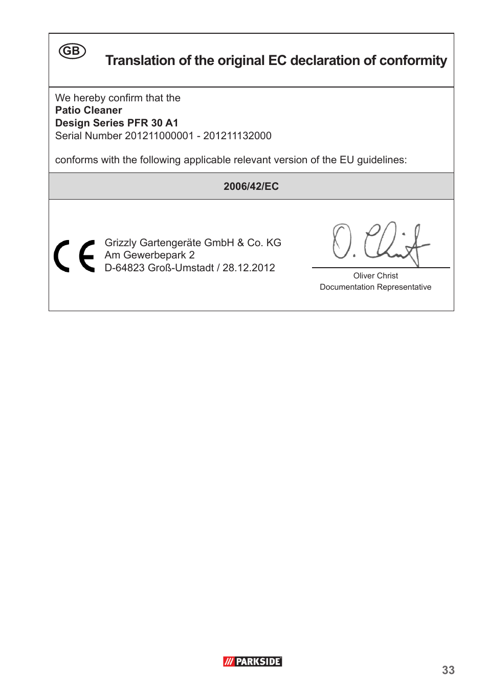 Parkside PFR 30 A1 User Manual | Page 33 / 34