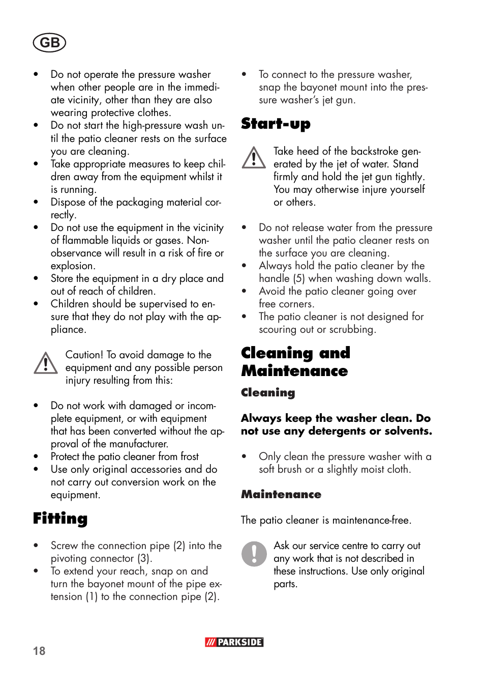 Fitting, Start-up, Cleaning and maintenance | Parkside PFR 30 A1 User Manual | Page 18 / 26