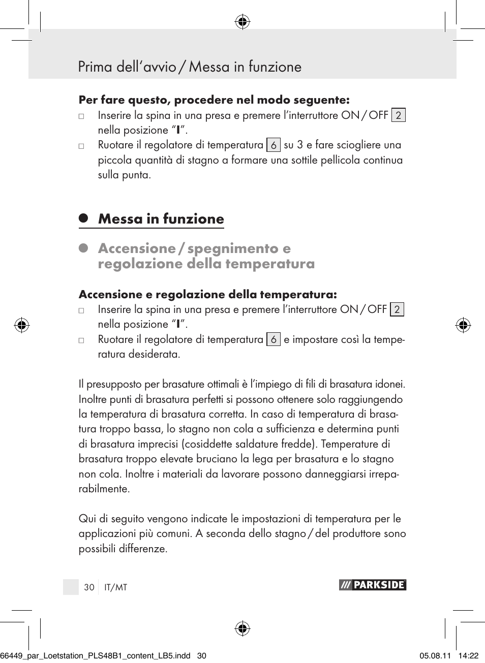 Messa in funzione | Parkside PLS 48 B1 User Manual | Page 30 / 86