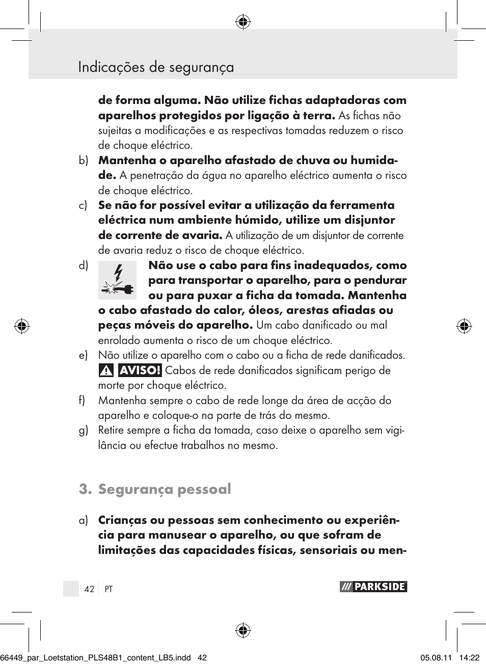 Indicações de segurança, Segurança pessoal | Parkside PLS 48 B1 User Manual | Page 42 / 86