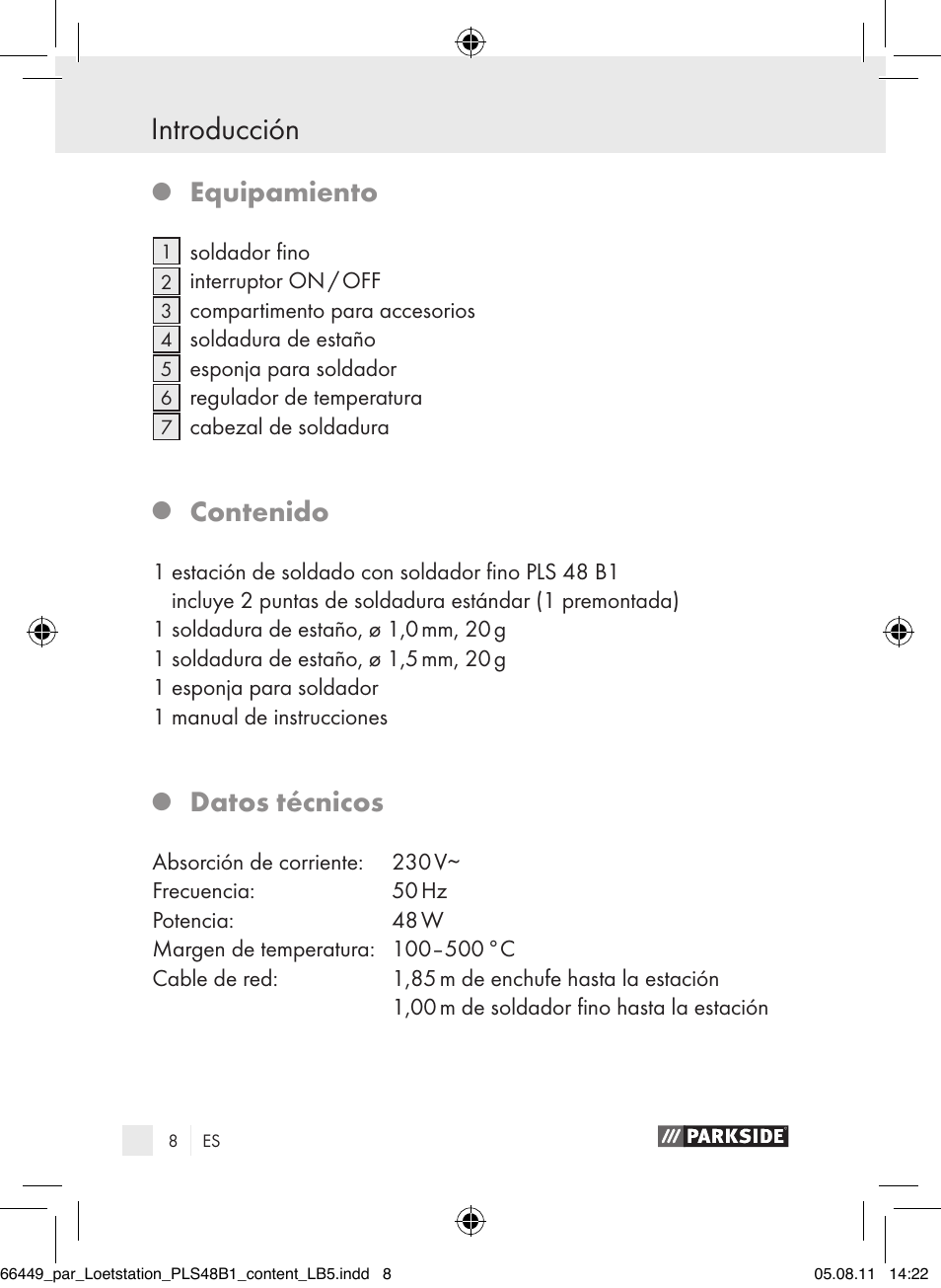 Parkside PLS 48 B1 User Manual | Page 8 / 86