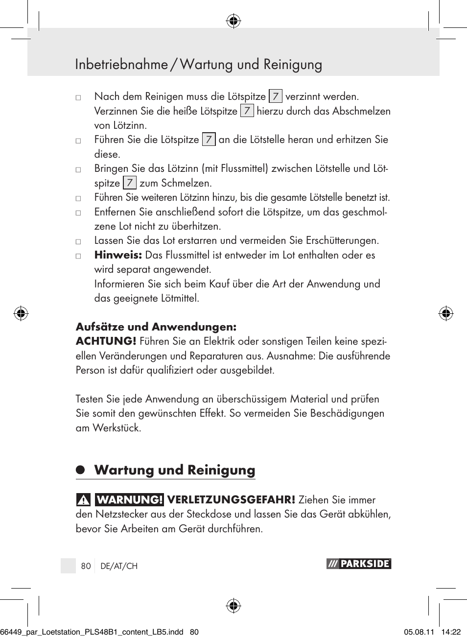 Wartung und reinigung | Parkside PLS 48 B1 User Manual | Page 80 / 86