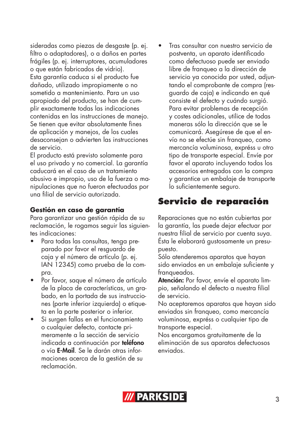 Servicio de reparación | Parkside PRESSURE WASHER BRUSH ATTACHMENT User Manual | Page 3 / 16