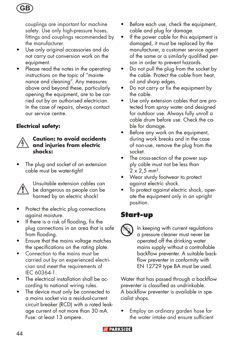 Start-up | Parkside PHD 150 B2 User Manual | Page 44 / 66