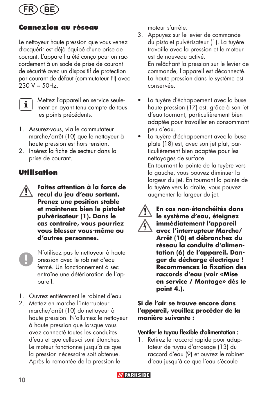 Be fr | Parkside PHD 150 B2 User Manual | Page 10 / 54