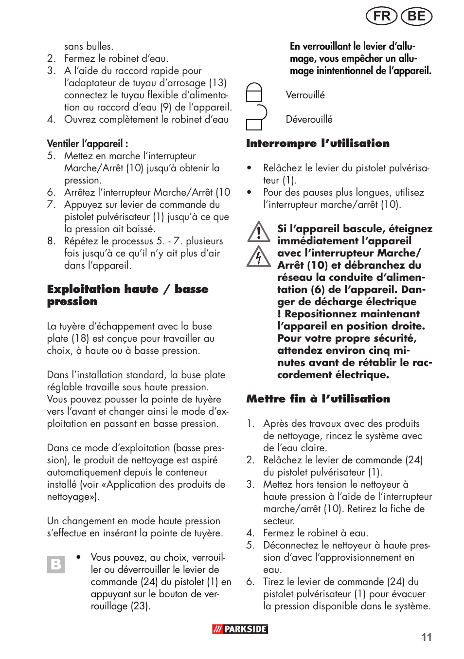 Be fr | Parkside PHD 150 B2 User Manual | Page 11 / 54
