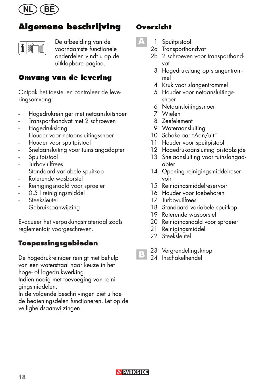 Nl be, Algemene beschrijving | Parkside PHD 150 B2 User Manual | Page 18 / 54