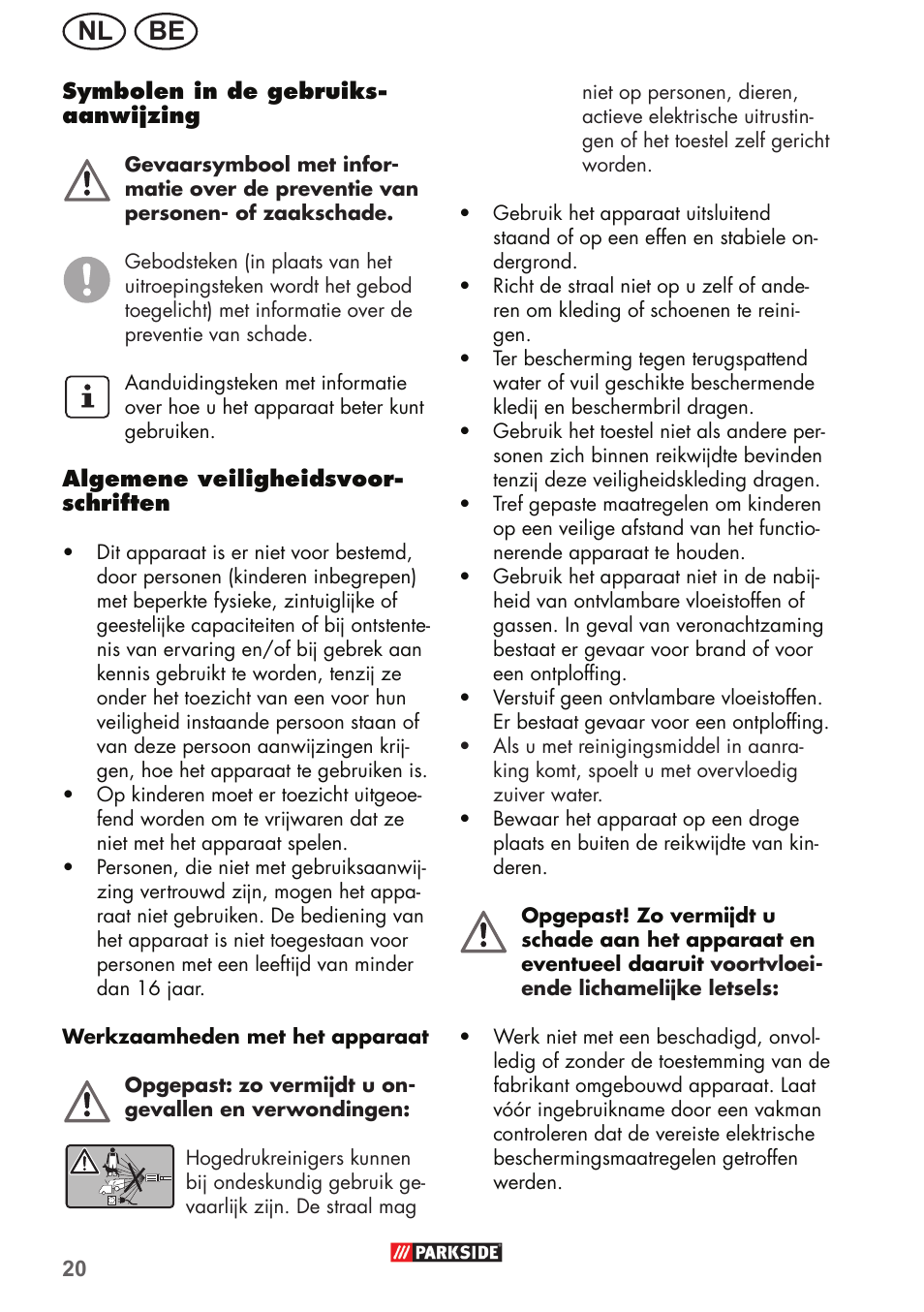 Nl be | Parkside PHD 150 B2 User Manual | Page 20 / 54