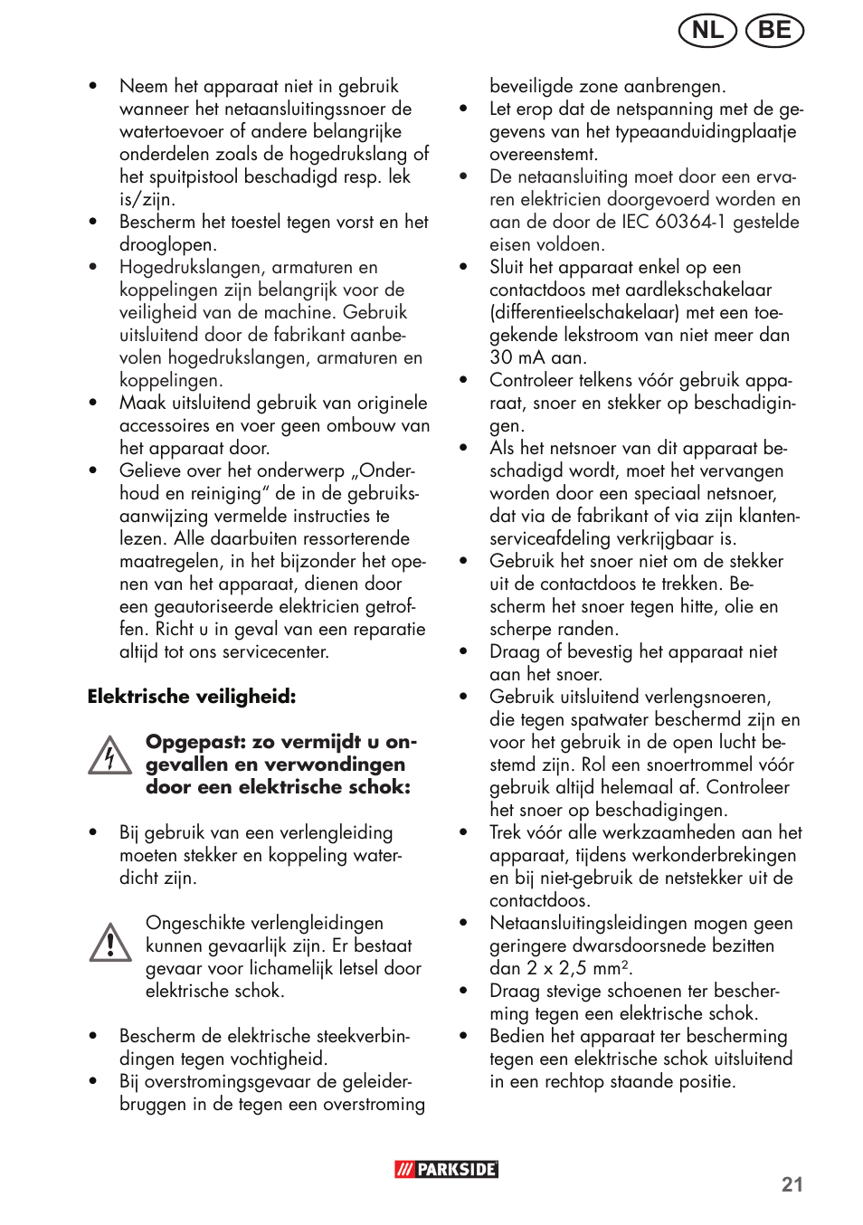 Be nl | Parkside PHD 150 B2 User Manual | Page 21 / 54