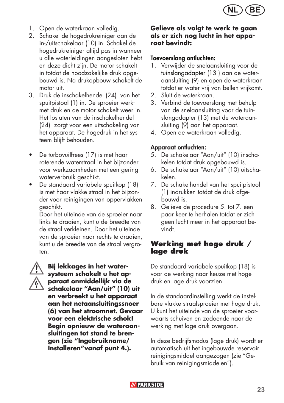 Be nl | Parkside PHD 150 B2 User Manual | Page 23 / 54