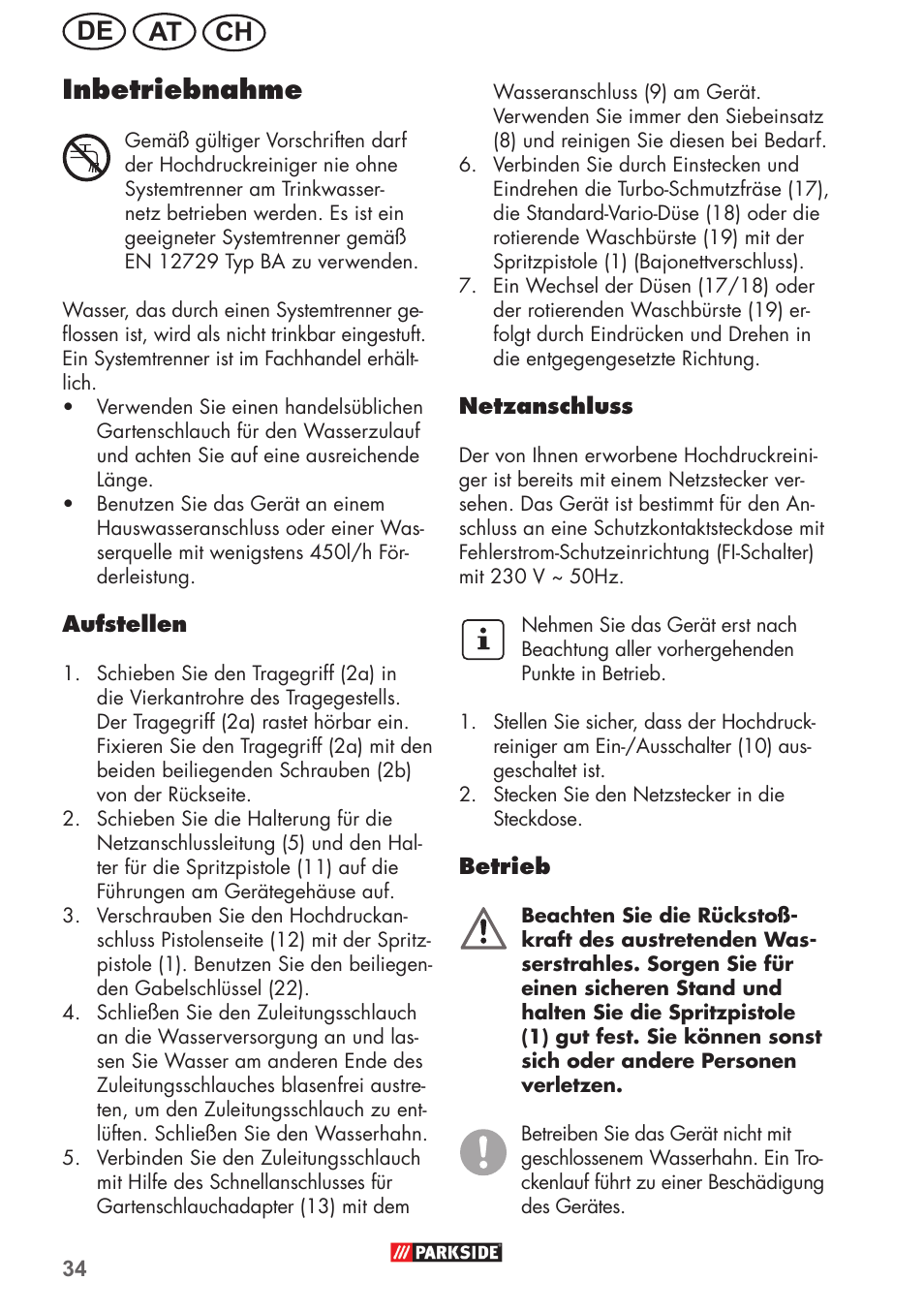 Ch at de inbetriebnahme | Parkside PHD 150 B2 User Manual | Page 34 / 54