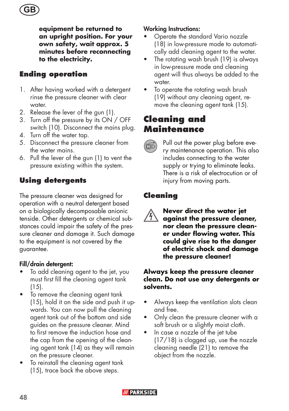Cleaning and maintenance | Parkside PHD 150 B2 User Manual | Page 48 / 54