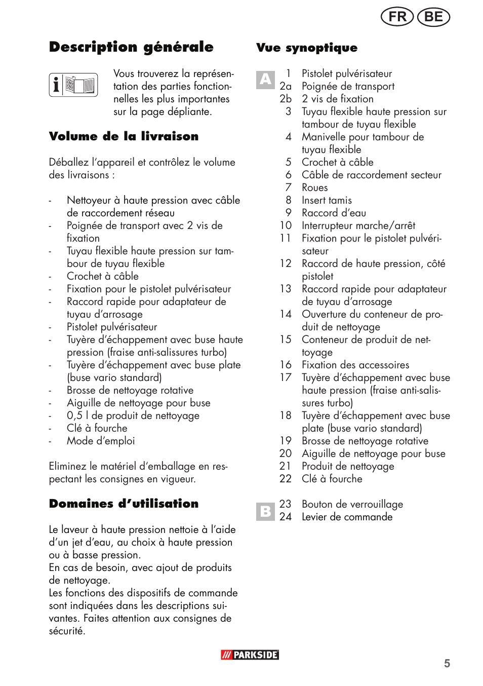 Be fr, Description générale | Parkside PHD 150 B2 User Manual | Page 5 / 54
