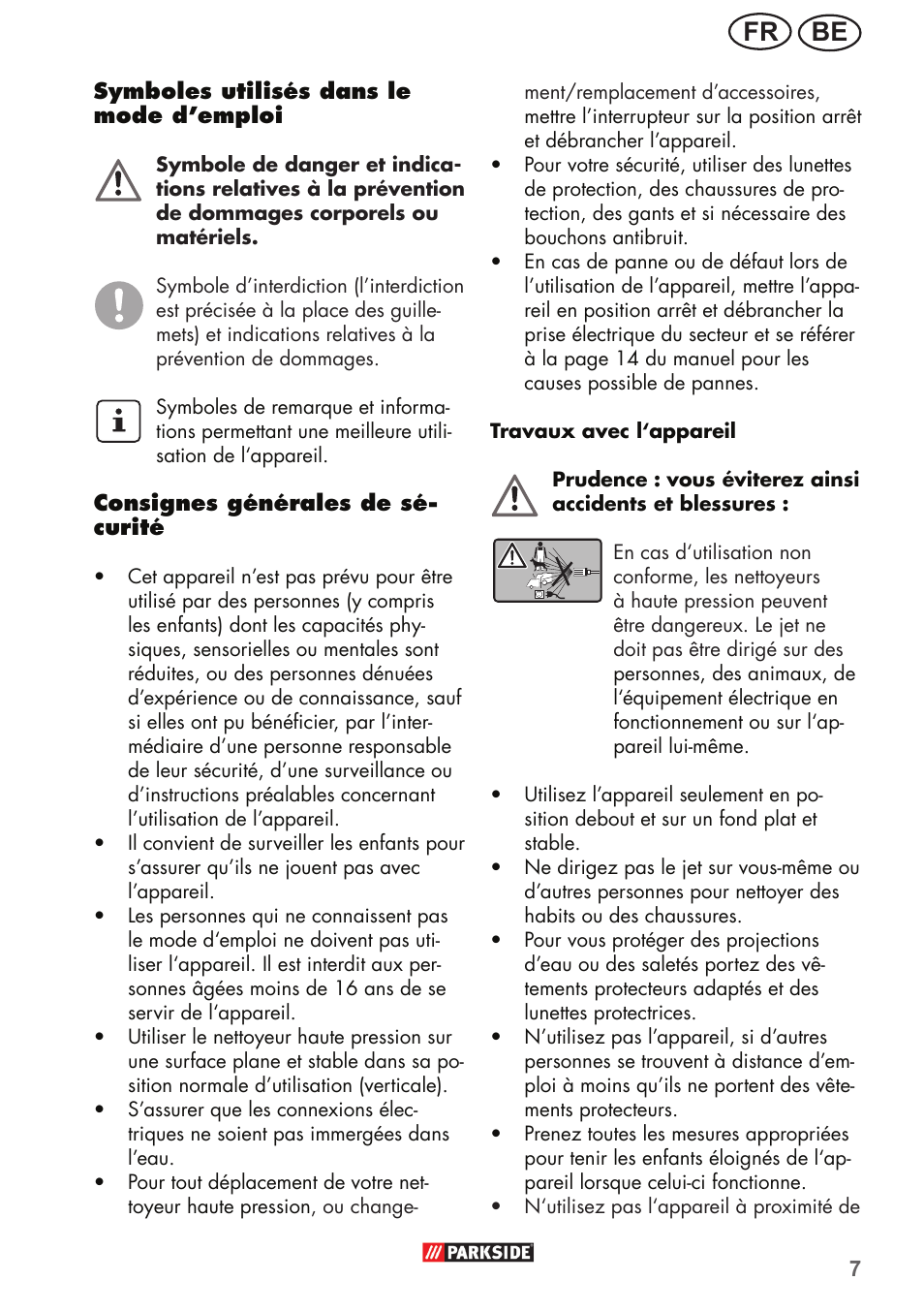 Be fr | Parkside PHD 150 B2 User Manual | Page 7 / 54
