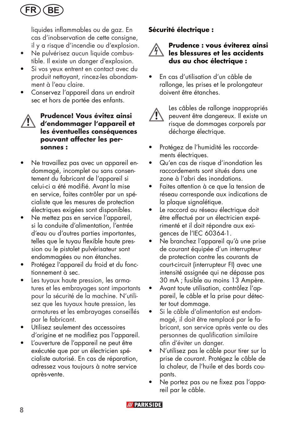 Be fr | Parkside PHD 150 B2 User Manual | Page 8 / 54