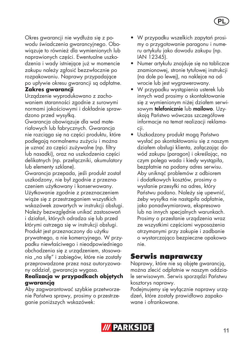 Serwis naprawczy | Parkside Pipe Cleaning Set User Manual | Page 11 / 38