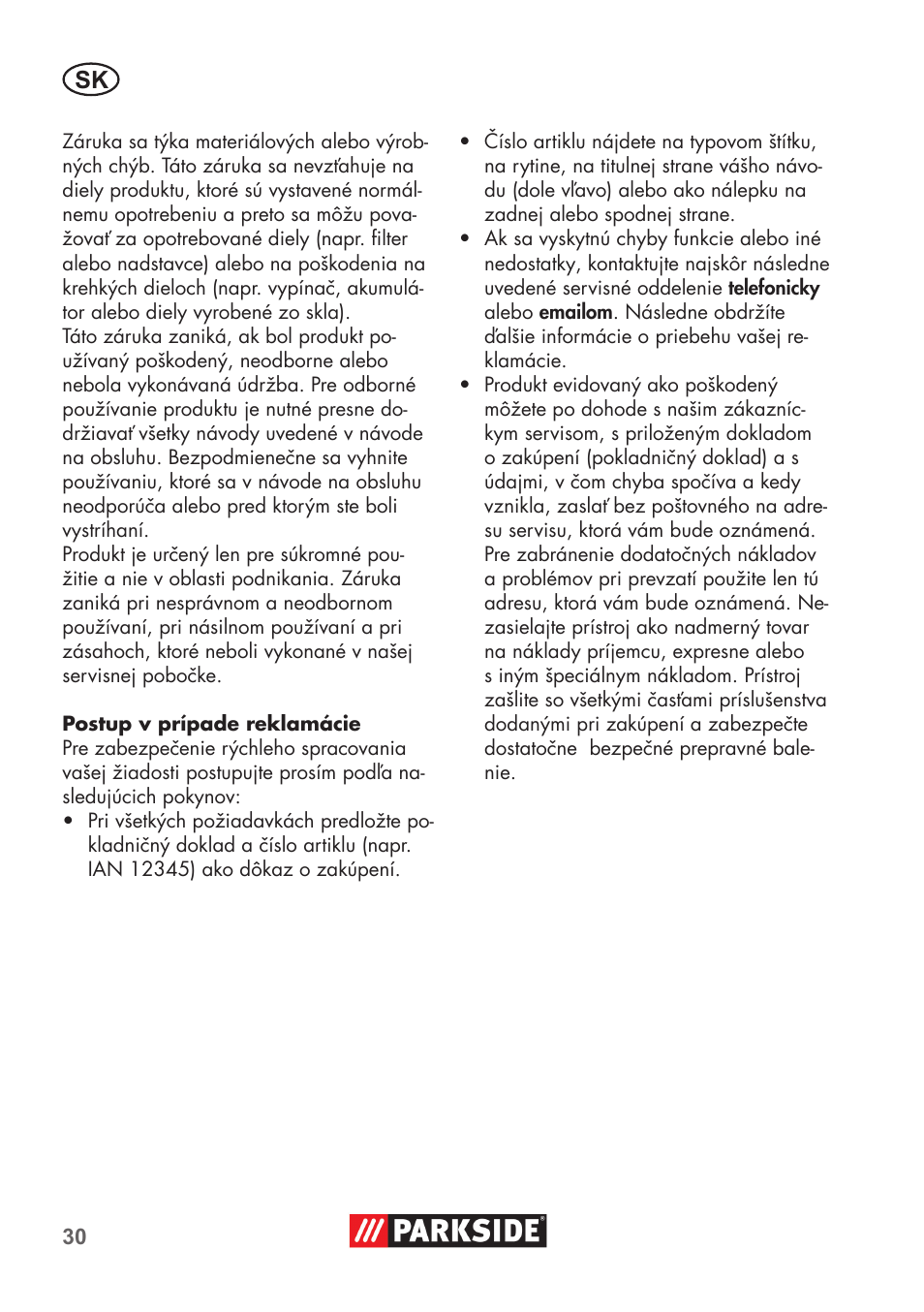 Parkside Pipe Cleaning Set User Manual | Page 30 / 38