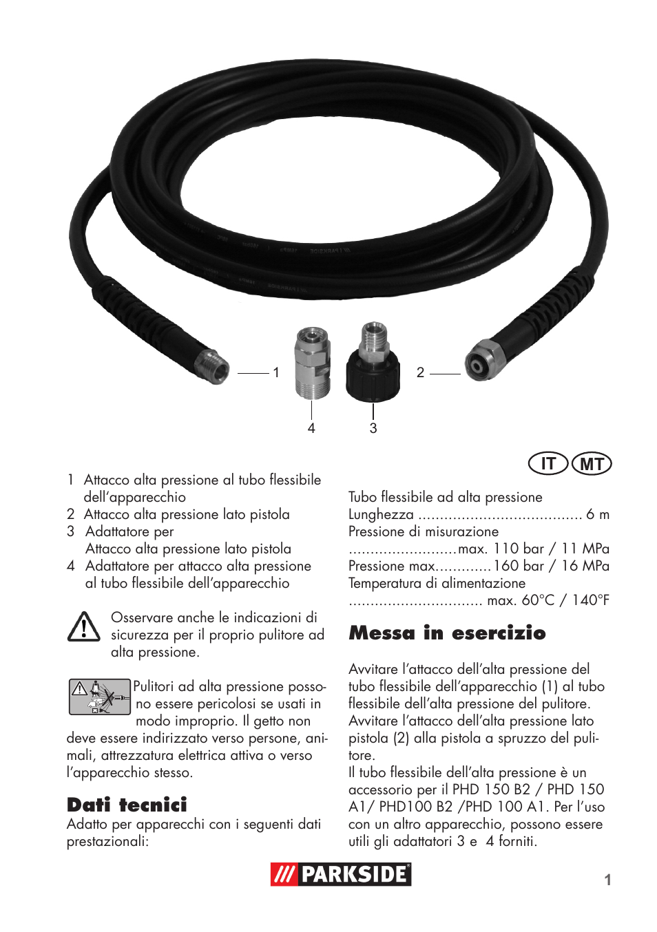 Parkside High-Pressure Extension Hose User Manual | 12 pages