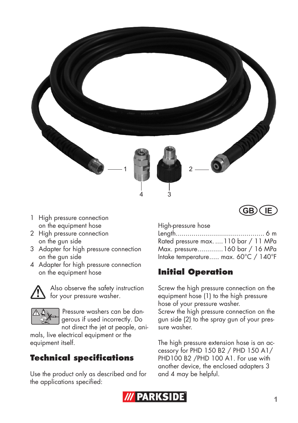 Parkside High-Pressure Extension Hose User Manual | 12 pages