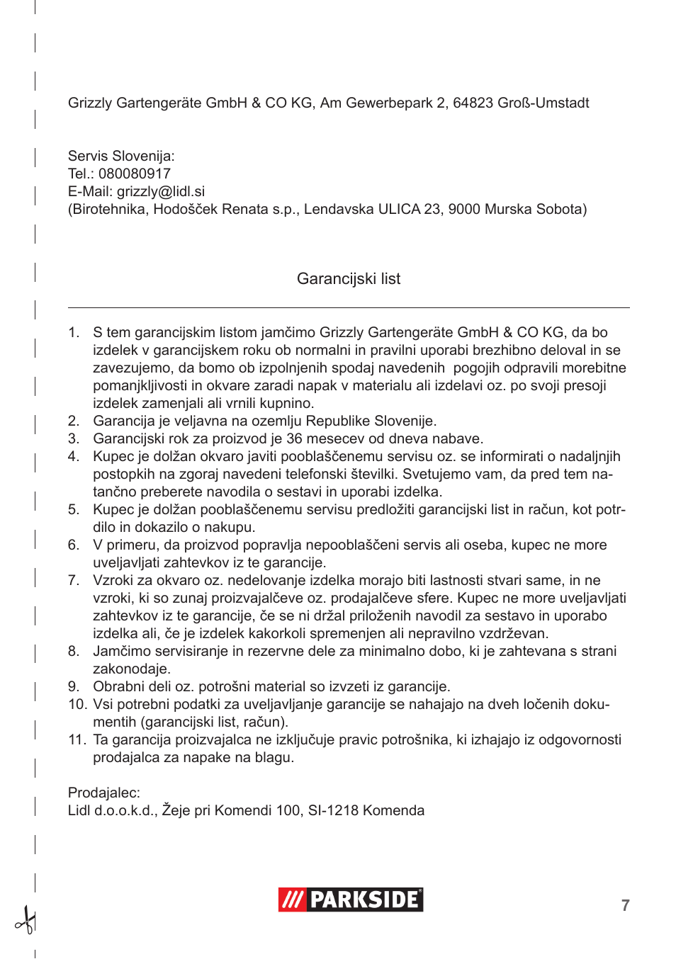 Parkside High-Pressure Extension Hose User Manual | Page 7 / 12
