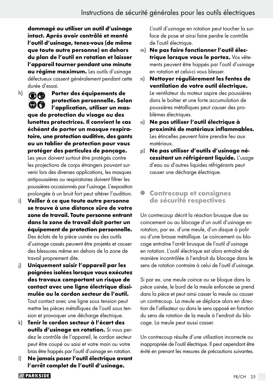 Contrecoup et consignes de sécurité respectives | Parkside PFBS 9.6 A1 User Manual | Page 25 / 60