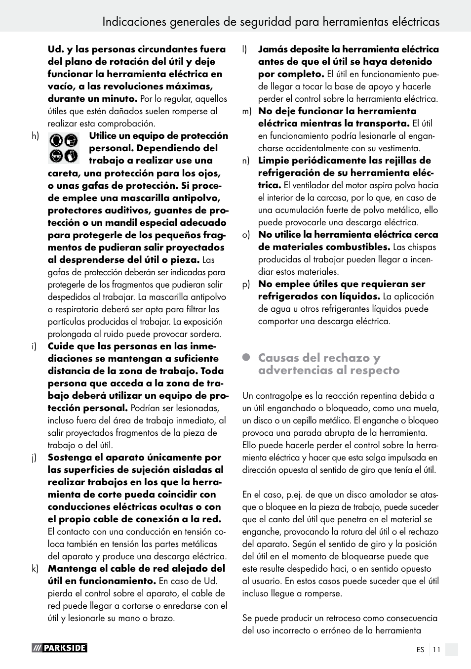 Causas del rechazo y advertencias al respecto | Parkside PFBS 9.6 A1 User Manual | Page 11 / 75