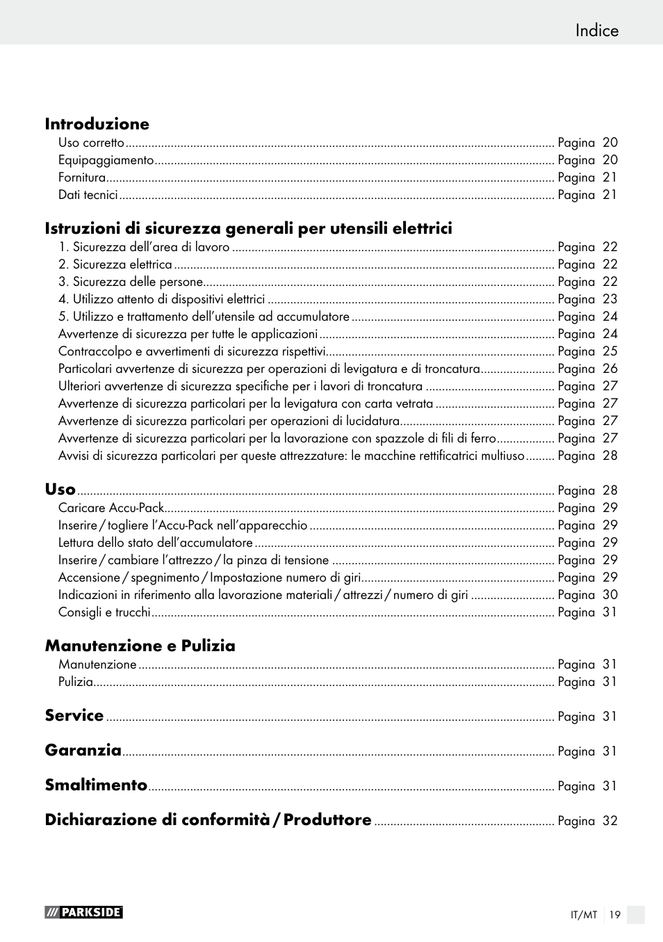 Declaración de conformidad / fabricante, Indice | Parkside PFBS 9.6 A1 User Manual | Page 19 / 75