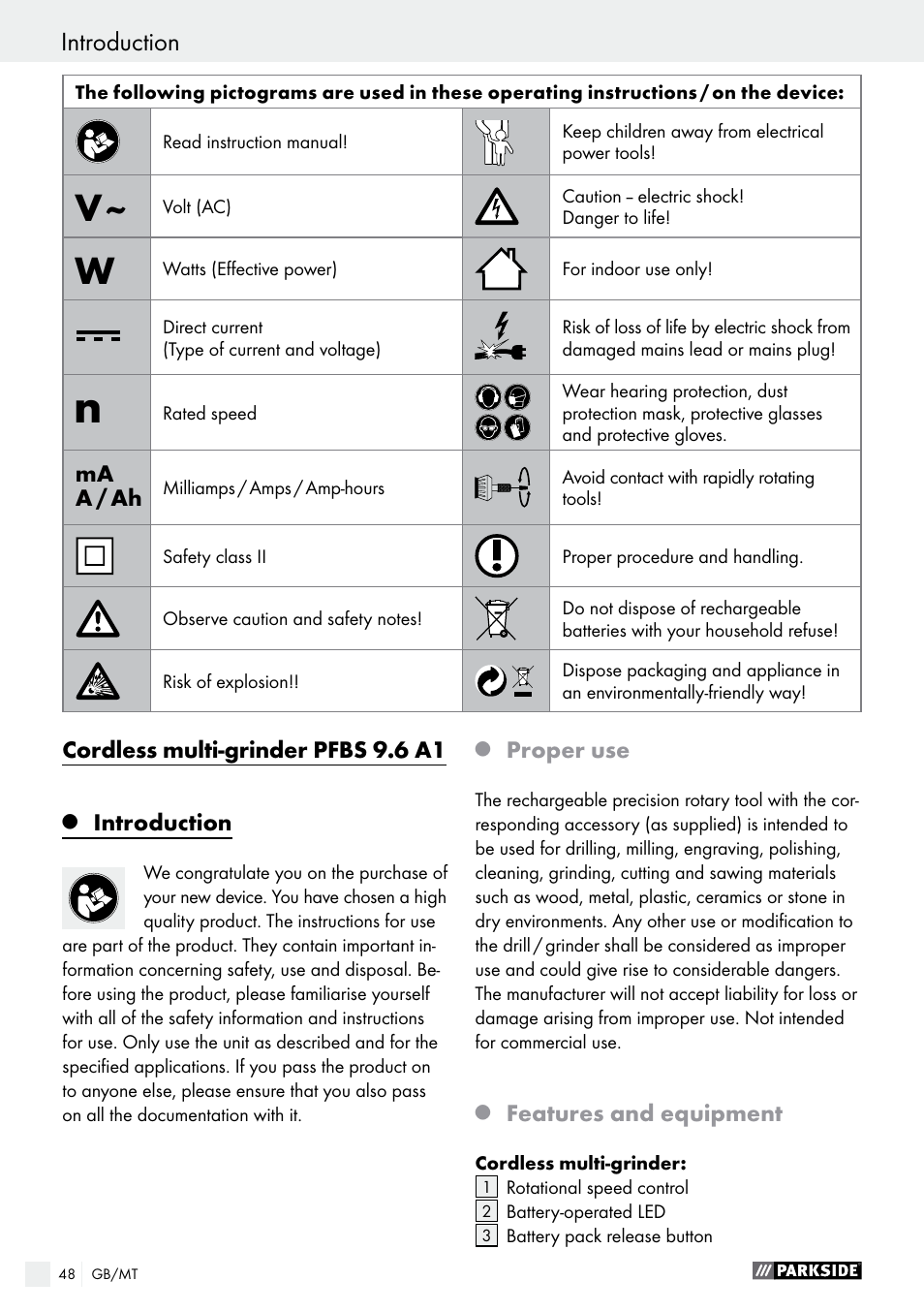 Introduction | Parkside PFBS 9.6 A1 User Manual | Page 48 / 75