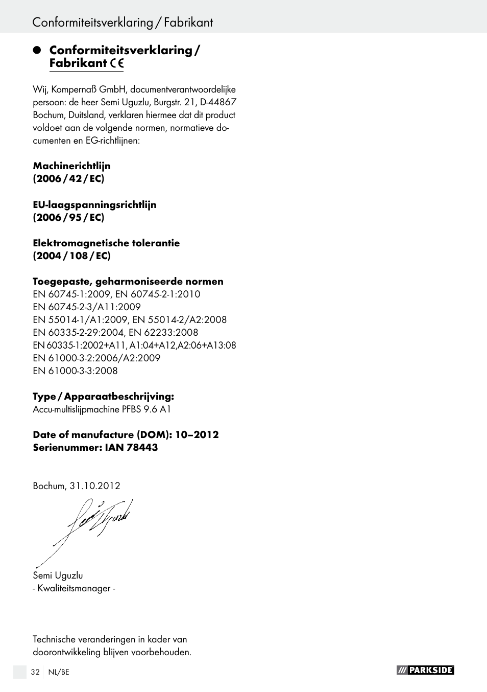 Parkside PFBS 9.6 A1 User Manual | Page 32 / 60