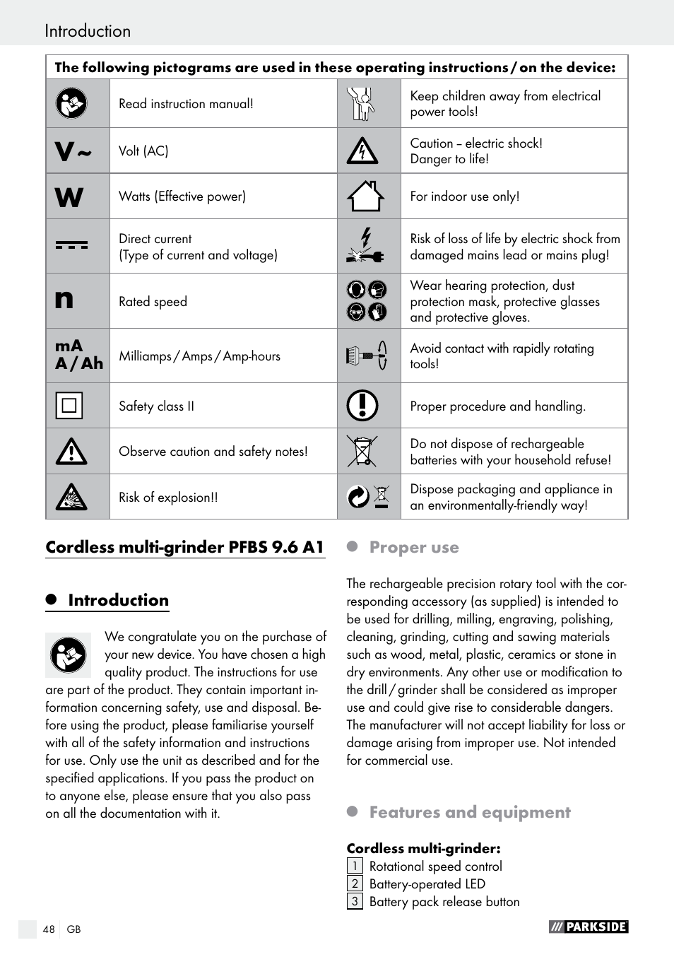 Introduction | Parkside PFBS 9.6 A1 User Manual | Page 48 / 60