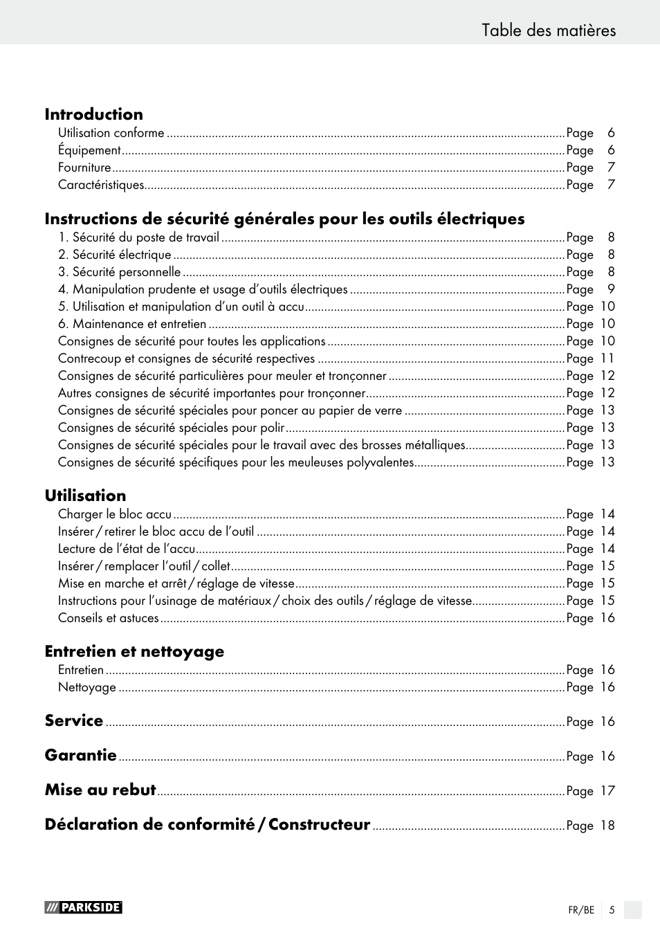 Parkside PFBS 9.6 A1 User Manual | Page 5 / 60