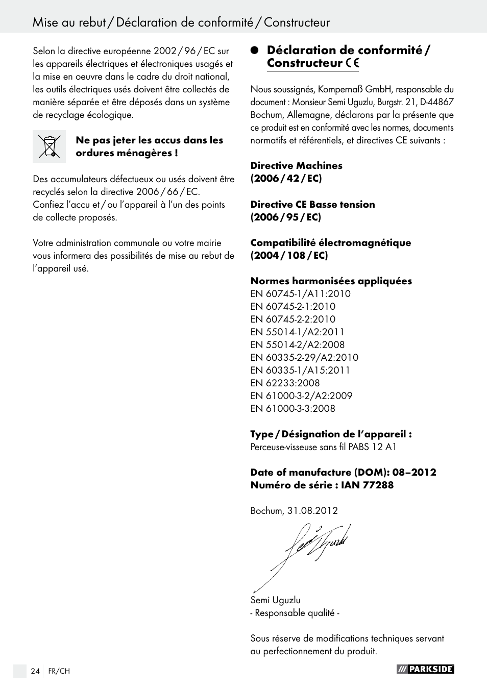 Parkside PABS 12 A1 User Manual | Page 24 / 45