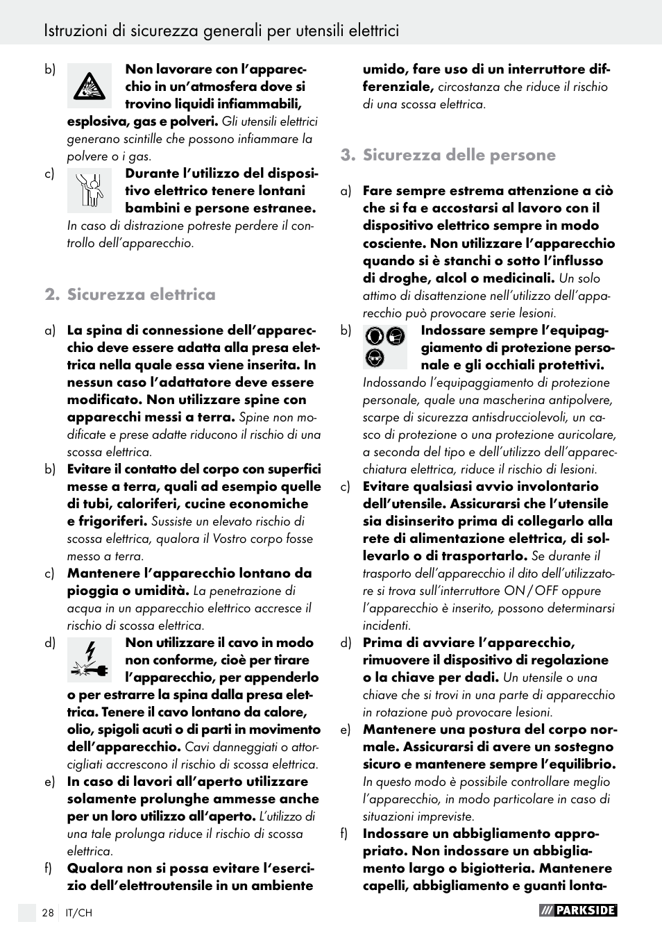 Sicurezza elettrica, Sicurezza delle persone | Parkside PABS 12 A1 User Manual | Page 28 / 45